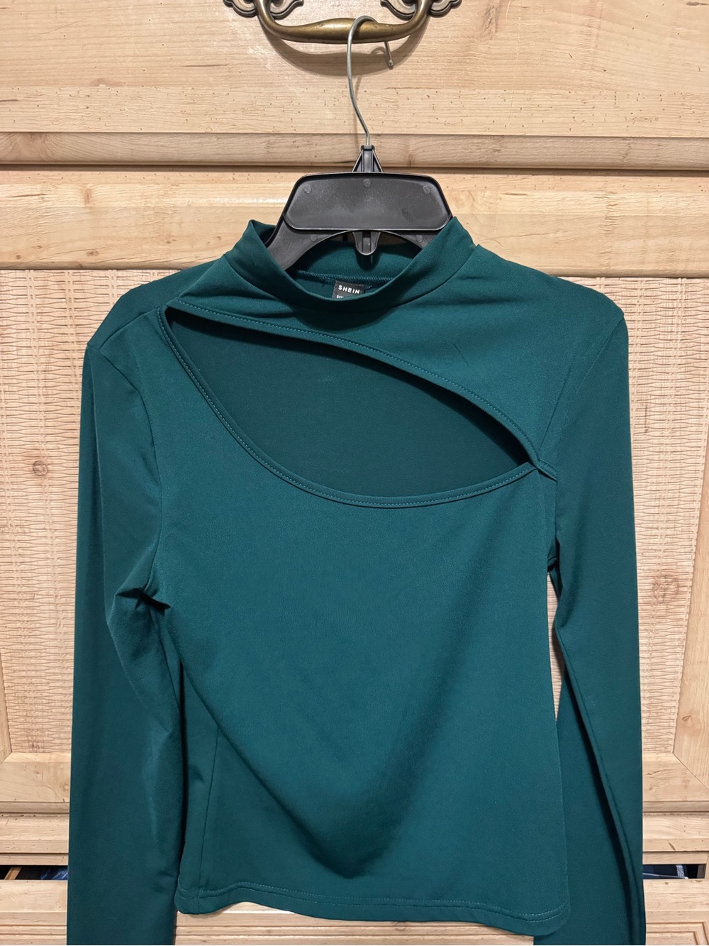 SHEIN Teal Cutout Long Sleeve Top